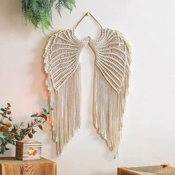 Angel Wings Macrame Wall Hanging Wall Decor Boho 15.7" W x 28.1" L. - Picture 1 of 4